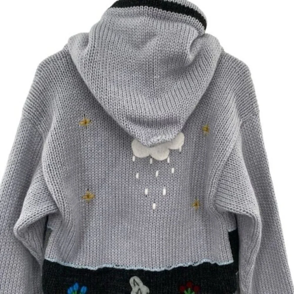 Alpaca Connection Kids Peruvian Zip Up Embroidered Hooded Cardigan Sweater